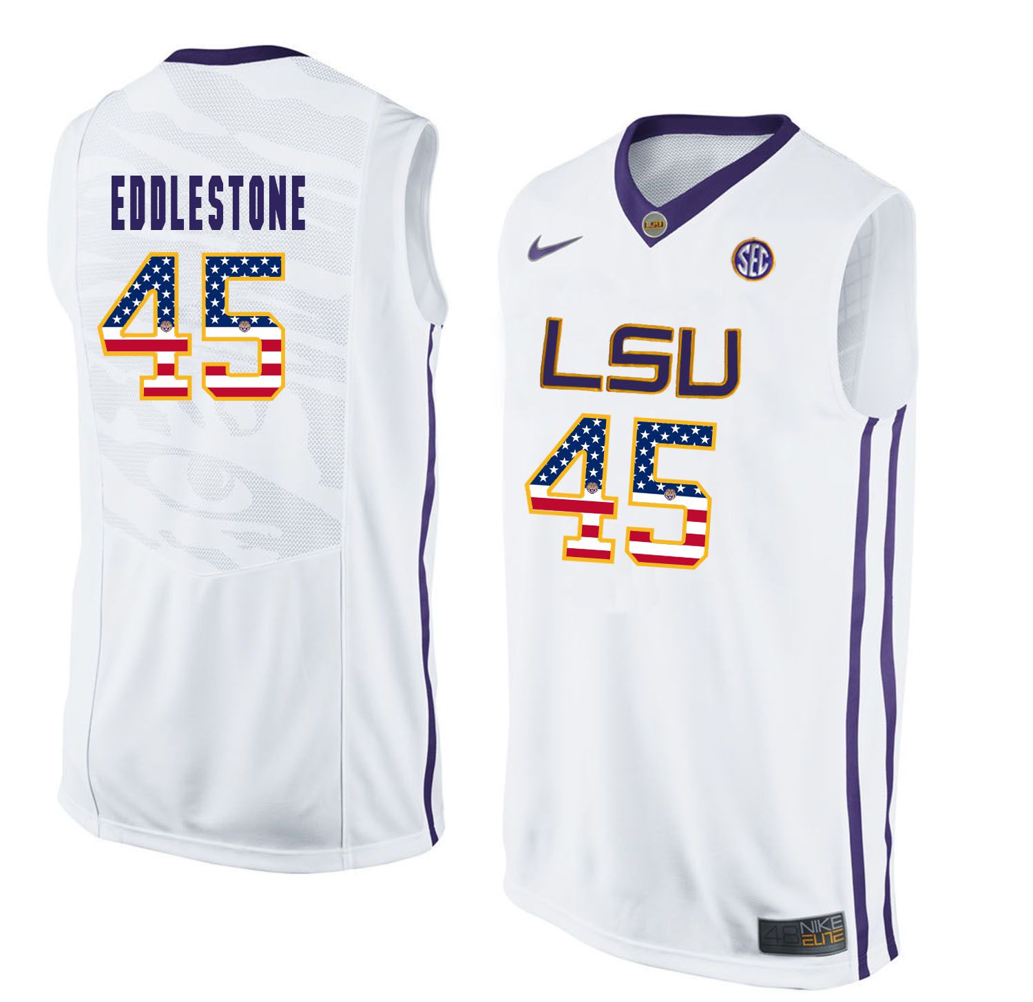 Men LSU Tigers #45 Eddlestone White Flag Customized NCAA Jerseys